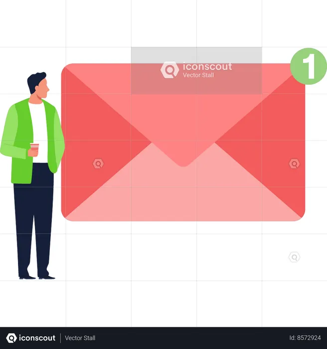 L'homme d'affaires regarde la notification par courrier  Illustration