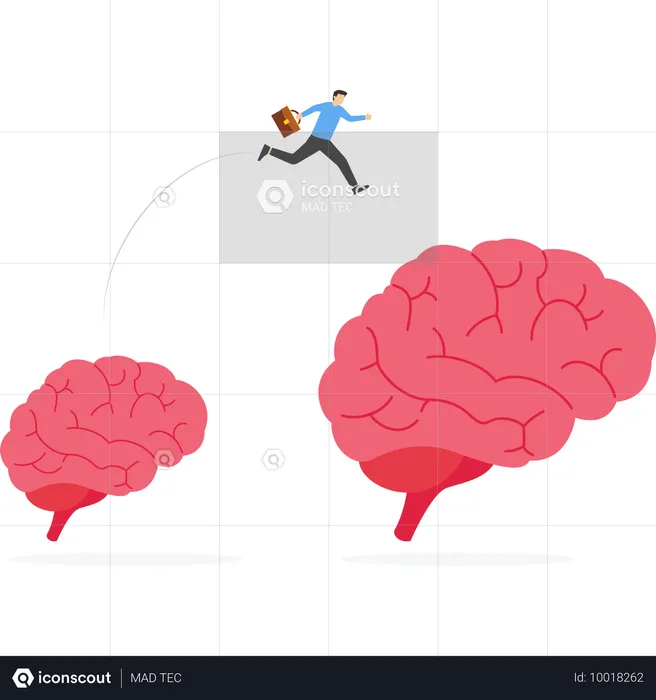 Homme d'affaires sautant du petit au gros cerveau  Illustration