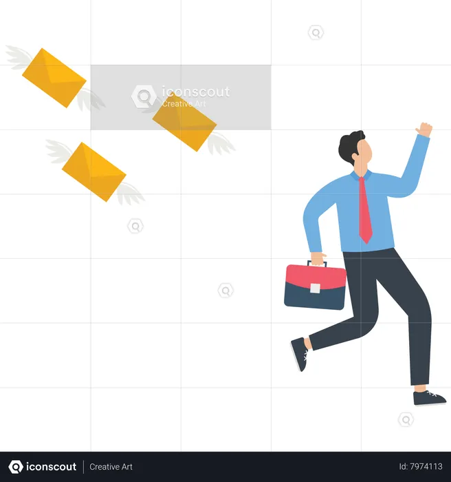 L'homme d'affaires fuit un e-mail avec notification  Illustration