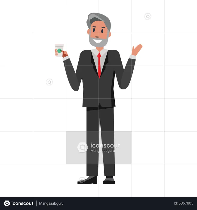 Homme d'affaires senior, boire du café en prenant  Illustration