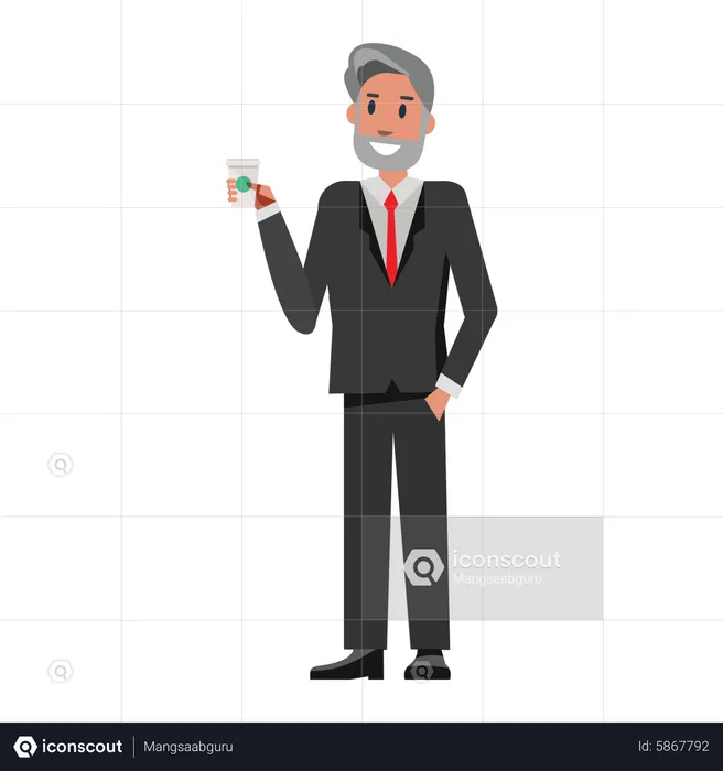 Homme d'affaires senior tenant un café  Illustration