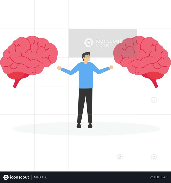 Homme d'affaires séparant deux cerveaux opposés  Illustration