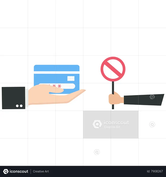 Un homme d'affaires montre un panneau d'interdiction sur une carte de crédit  Illustration