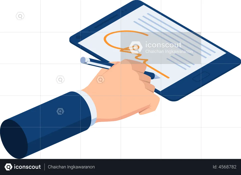 Homme d'affaires signant à l'aide d'une signature numérique  Illustration