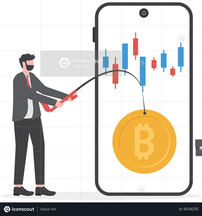 Stratégie de trading d'homme d'affaires en Bitcoin  Illustration