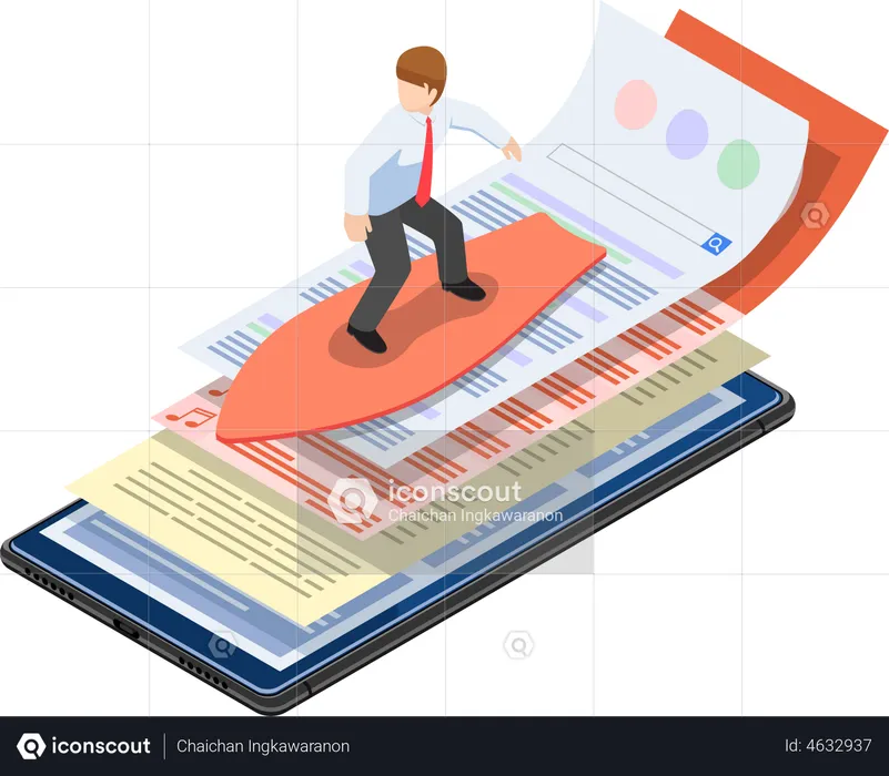 Homme d'affaires surfant sur Internet  Illustration