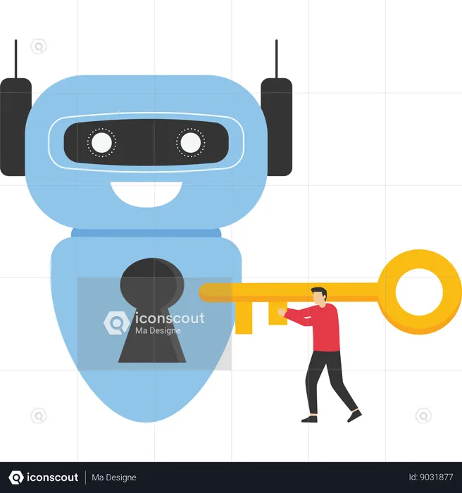 Homme d'affaires détenant la clé pour déverrouiller l'IA  Illustration