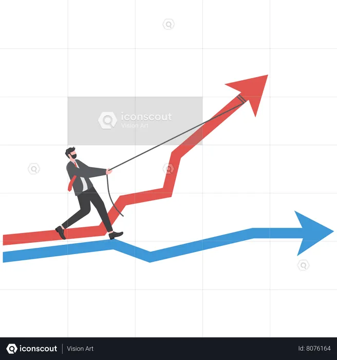 Homme d'affaires tirant un graphique de performance s'élevant avec tous ses efforts  Illustration