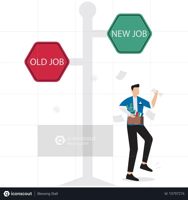 Homme d'affaires transportant des affaires changeant d'opportunité d'emploi  Illustration