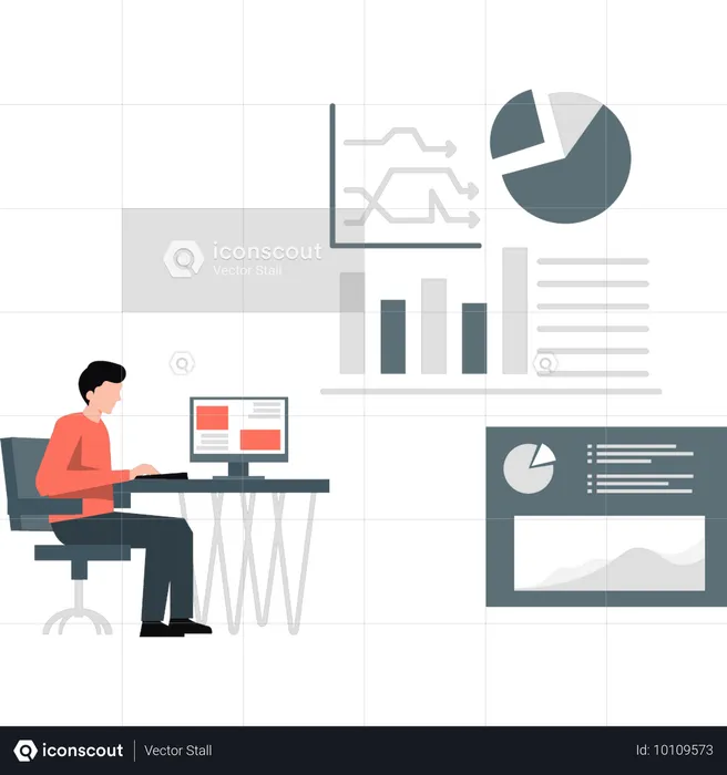 Homme d'affaires travaillant sur un diagramme scientifique pour une entreprise  Illustration