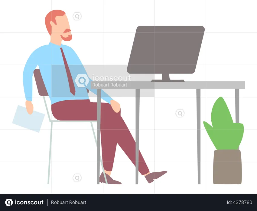 Homme d'affaires travaillant sur ordinateur sur le lieu de travail  Illustration