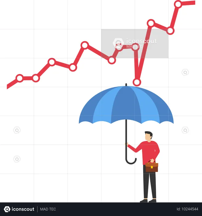 Homme d'affaires utilisant la protection contre la crise économique  Illustration