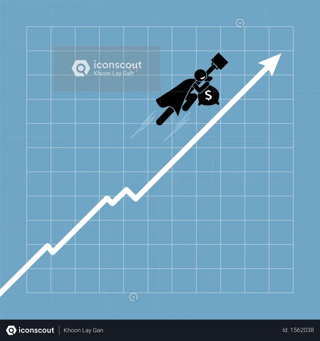 Homme d'affaires volant au-dessus du graphique alors que le graphique augmente  Illustration