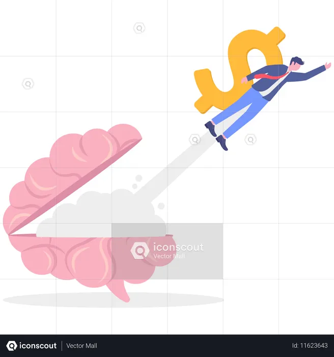 Homme d'affaires volant avec un signe dollar  Illustration