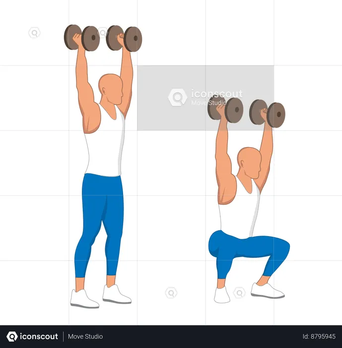 Homme de gym faisant des exercices d'haltères  Illustration