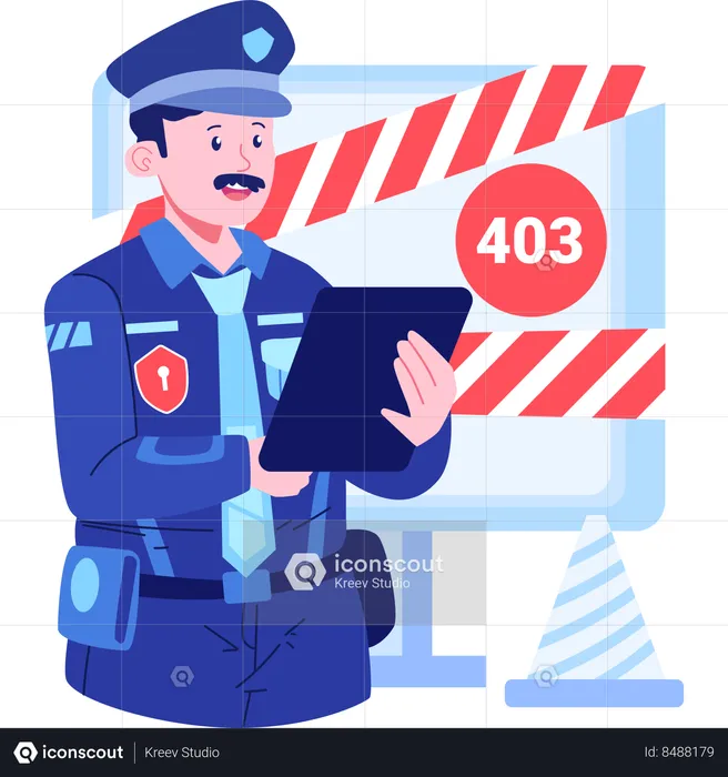 Homme de sécurité avec erreur 403 Accès interdit  Illustration