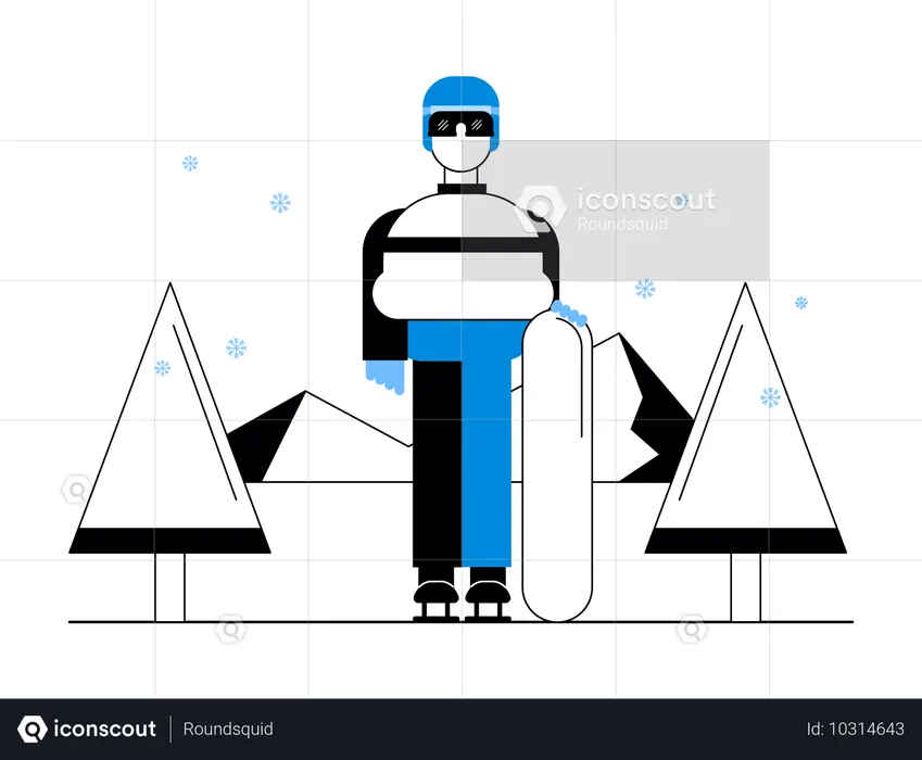 Homme debout avec snowboard  Illustration