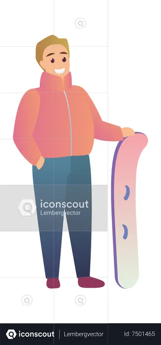 Homme debout avec snowboard  Illustration