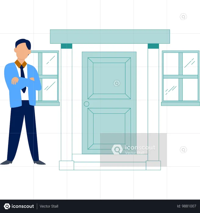 Homme debout devant la maison  Illustration