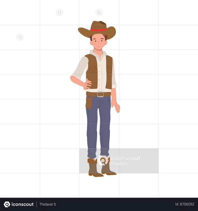 Homme debout en costume de cowboy  Illustration