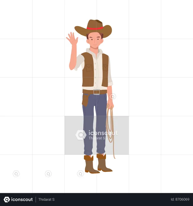 Homme debout en costume de cowboy  Illustration