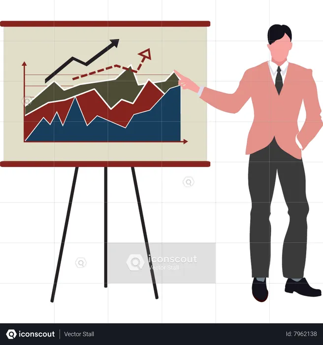 Homme debout près du tableau graphique  Illustration