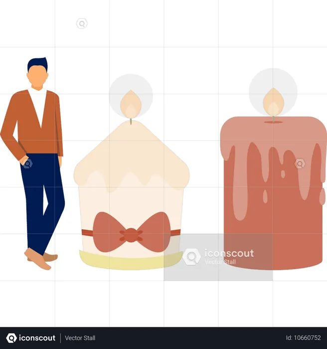 Homme debout près d'une bougie décorative  Illustration