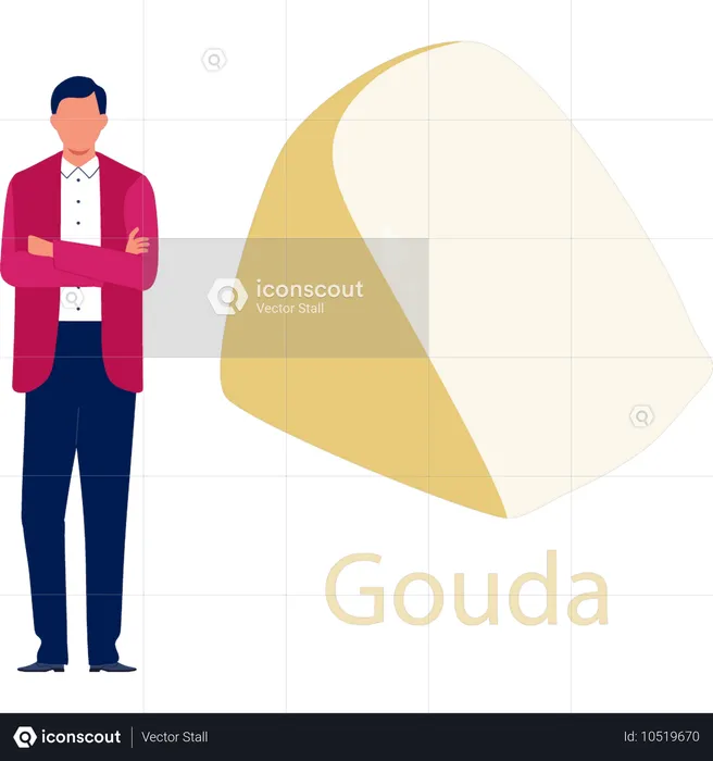 Homme debout près du fromage gouda  Illustration