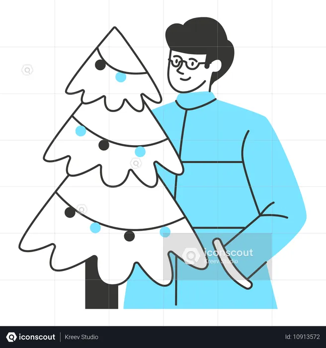 Homme décorant l'arbre de Noël  Illustration