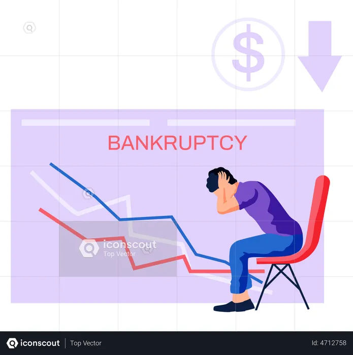 Homme déprimé effrayé par la faillite et la crise financière  Illustration