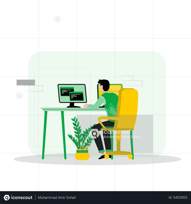 Homme développeur travaillant au bureau  Illustration