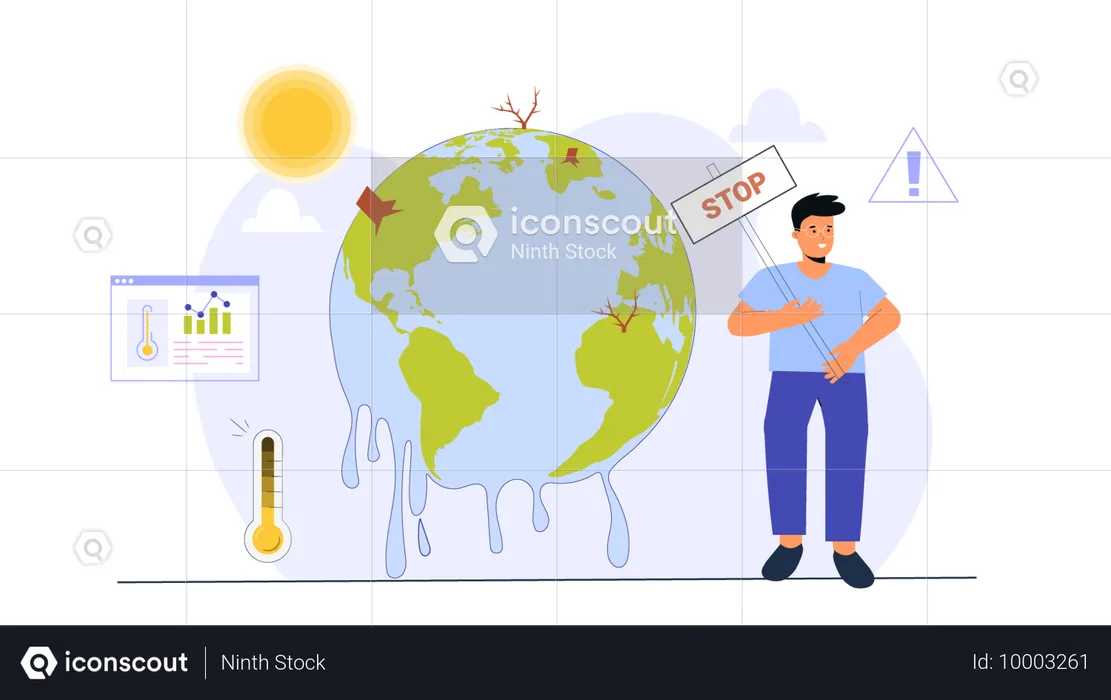 Homme disant arrêter le réchauffement climatique  Illustration