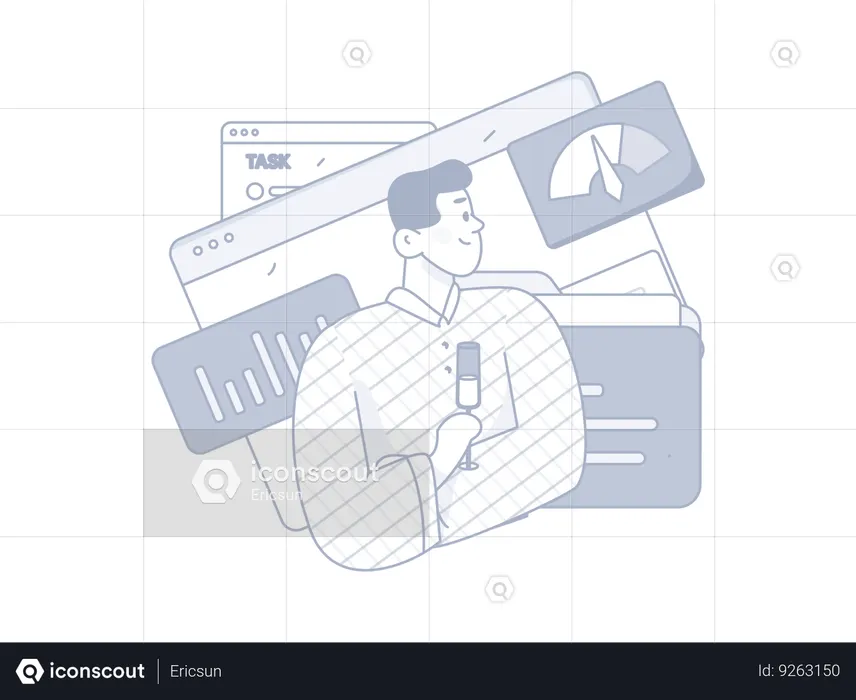 Homme faisant des analyses commerciales  Illustration