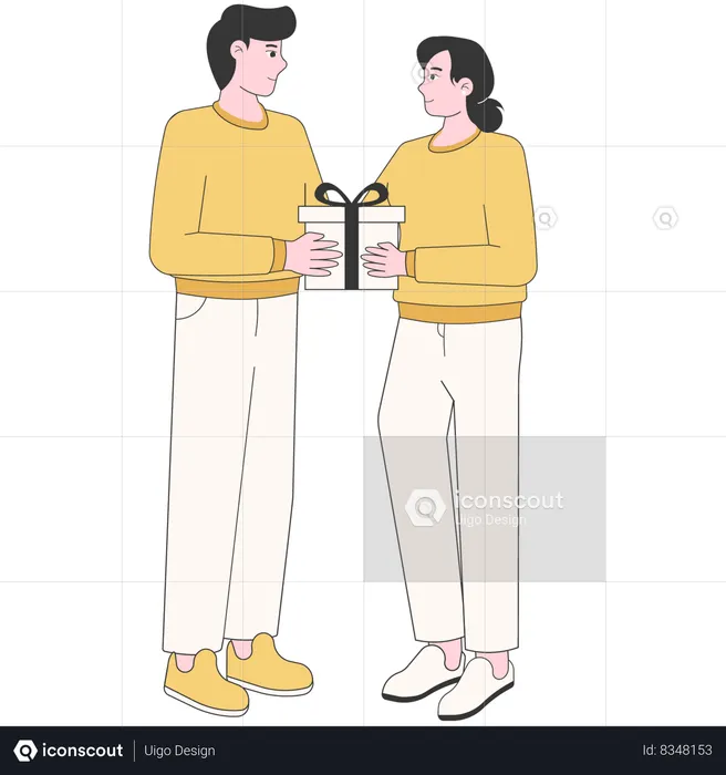 Homme donnant un cadeau à une femme  Illustration