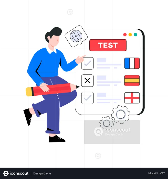 Un homme passe un test de langue en ligne  Illustration