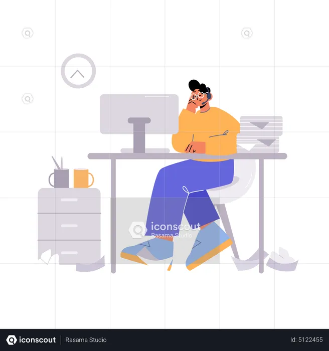 Homme qui dort au travail  Illustration