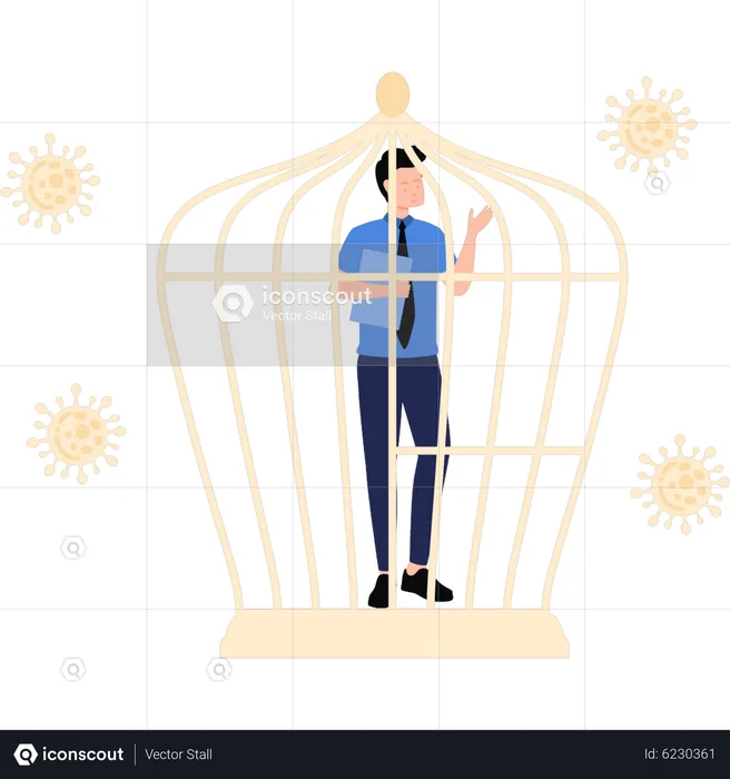 Homme en confinement à cause de covid  Illustration