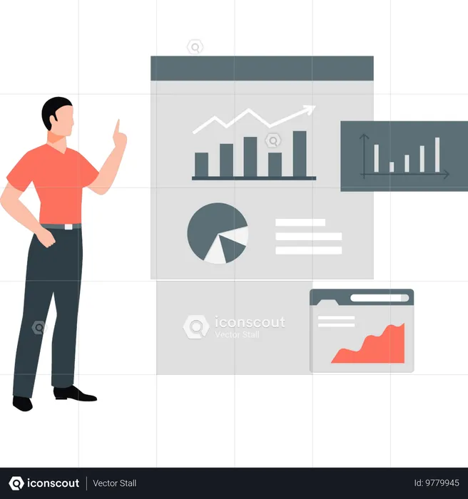 Homme enseignant des diagrammes de statistiques  Illustration