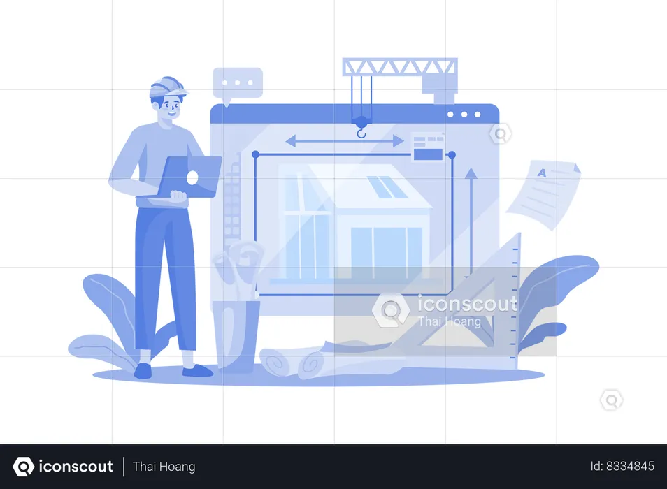 Homme entrepreneur travaillant sur un ordinateur portable  Illustration