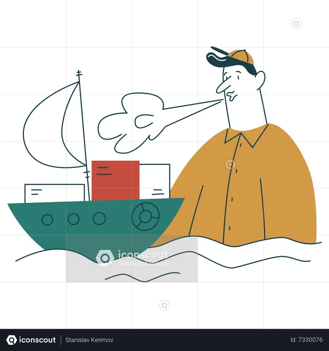 Homme envoyant un colis par bateau  Illustration