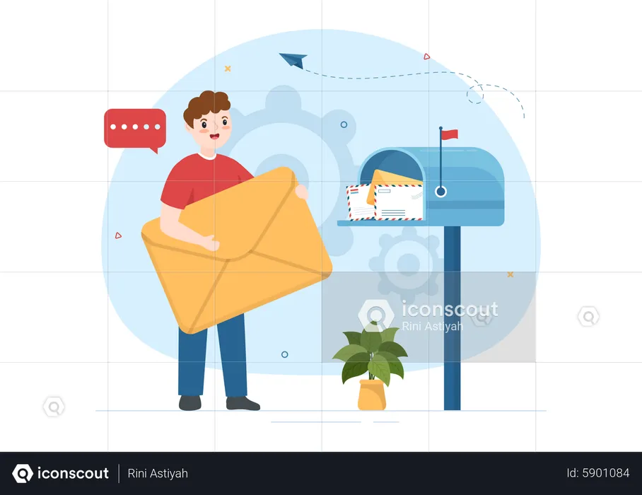 Homme envoyant un e-mail pour une promotion  Illustration