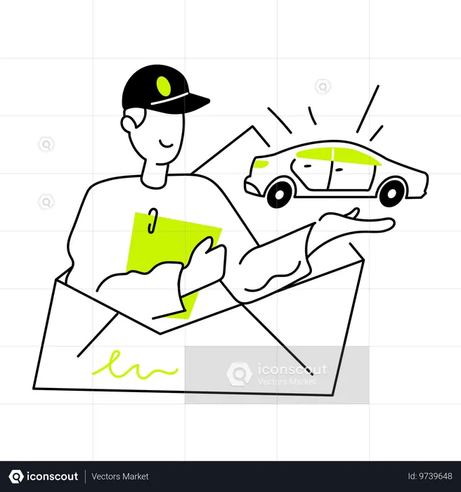 Homme envoyant un message de service de voiture  Illustration
