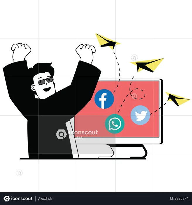 Homme envoyant des messages marketing sur les réseaux sociaux  Illustration