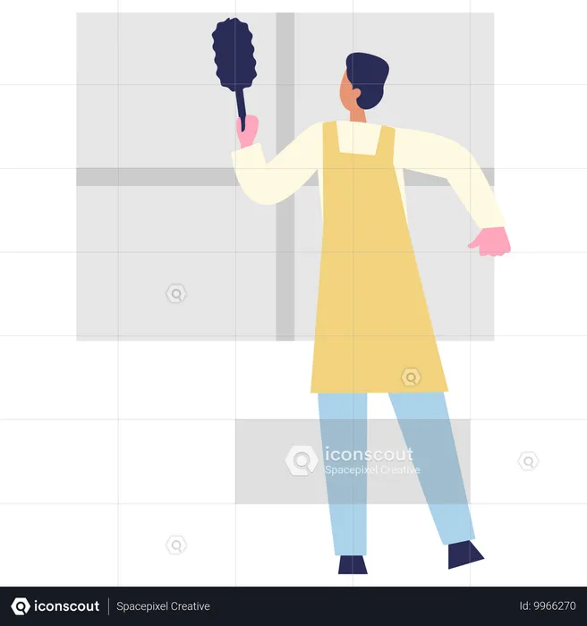 Homme d'équipe de nettoyage utilisant une brosse de nettoyage  Illustration