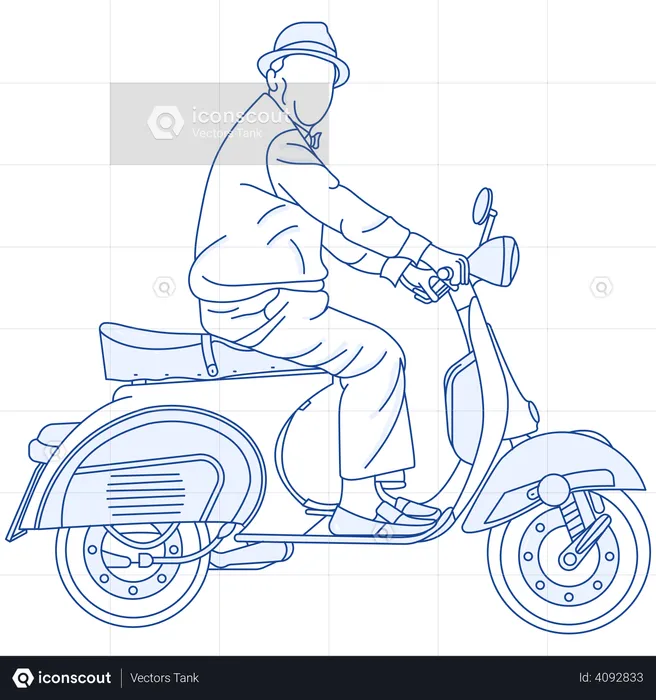 Homme chevauchant un scooter  Illustration