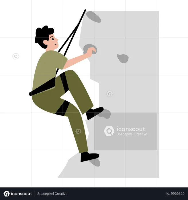 Homme grimpant avec une corde de sécurité  Illustration