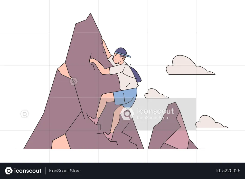 Homme escaladant une montagne  Illustration