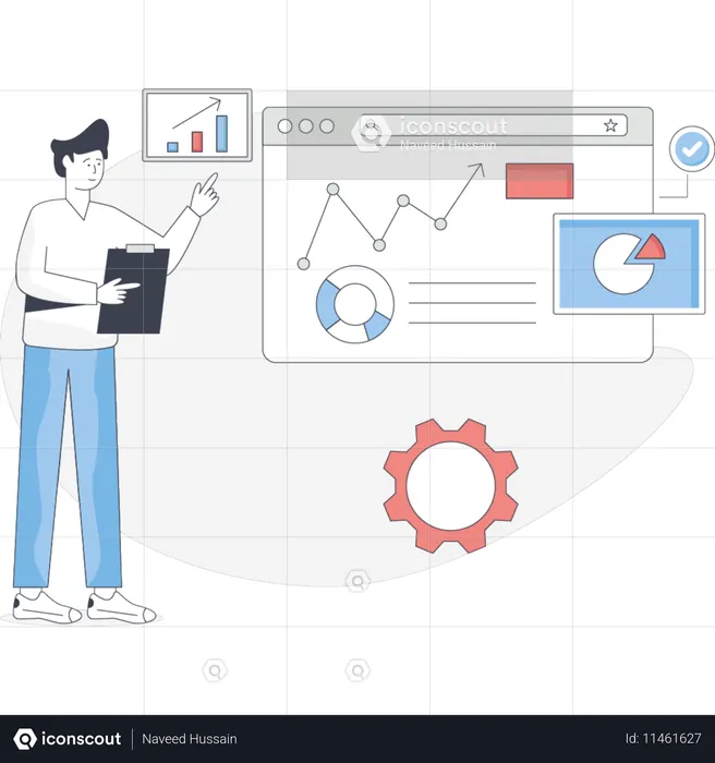 L'homme établit un graphique commercial  Illustration