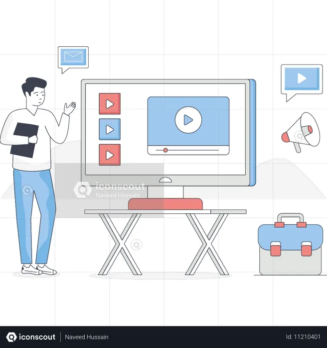 L'homme fait du marketing vidéo social  Illustration