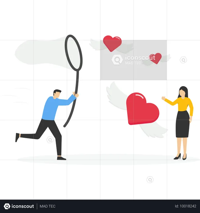 Homme et femme recherchant l'amour et la relation  Illustration